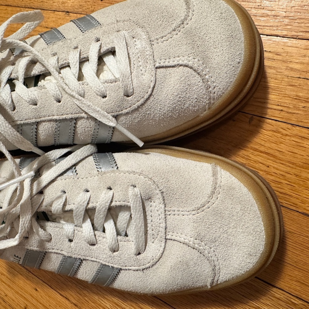 Adidas Women’s platform gazelle Cream, Green, and Silver Sneakers - Picture 5 of 7